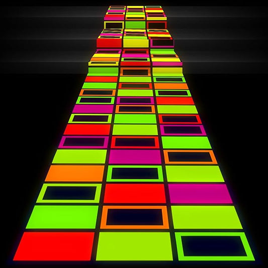 Haull 138 x 59 Inch Glow in The Dark Party Supplies Neon Party Decorations Light up Dance Floor Blacklight Rug UV Reactive Fluorescent for Carnival Birthday Wedding Favors(Blocks)