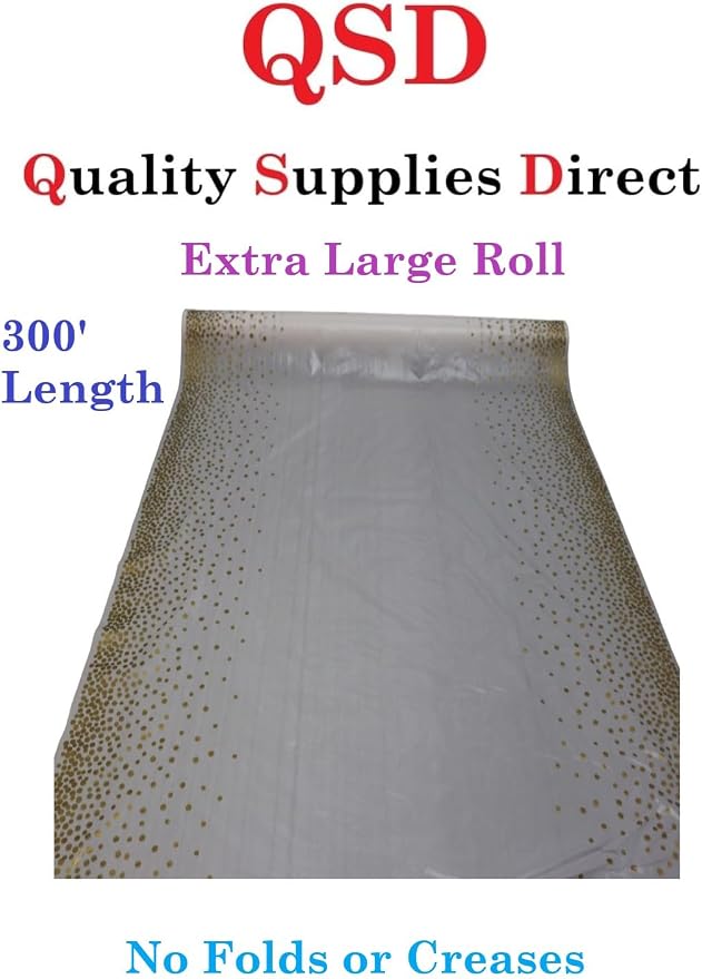 QSD White with Gold Dots Banquet Tablecloth Roll, Disposable -300 Feet Long (26 Colors) - NO Folds or Creases (Super Fast Set UP) - Quality Supplies Direct - Image 4