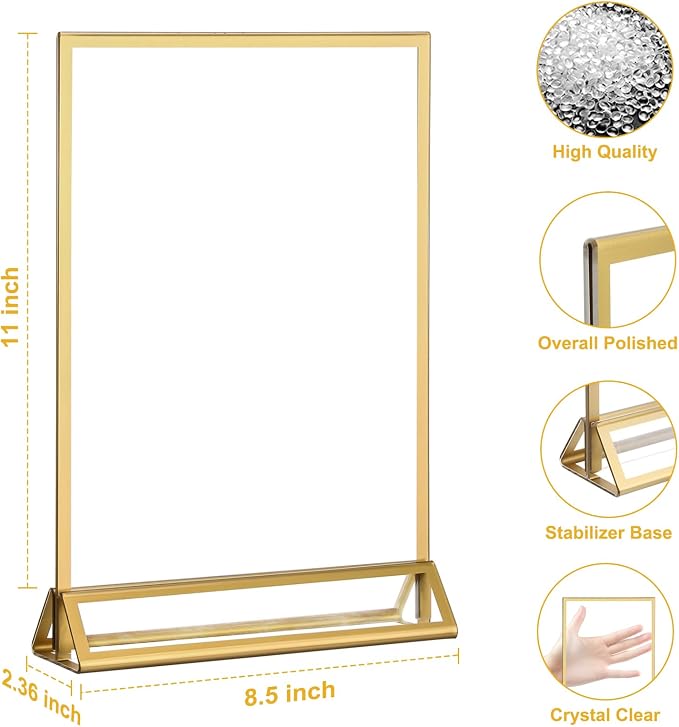 EHWINE 12 Pack Acrylic Sign Holder 8.5 x 11, Double Sided Gold Picture Frame Stand up Table Top Sign Holders, Clear Display Stand Menu Flyer Holder for Wedding Party (Provide Non-slip Mats) - Image 4