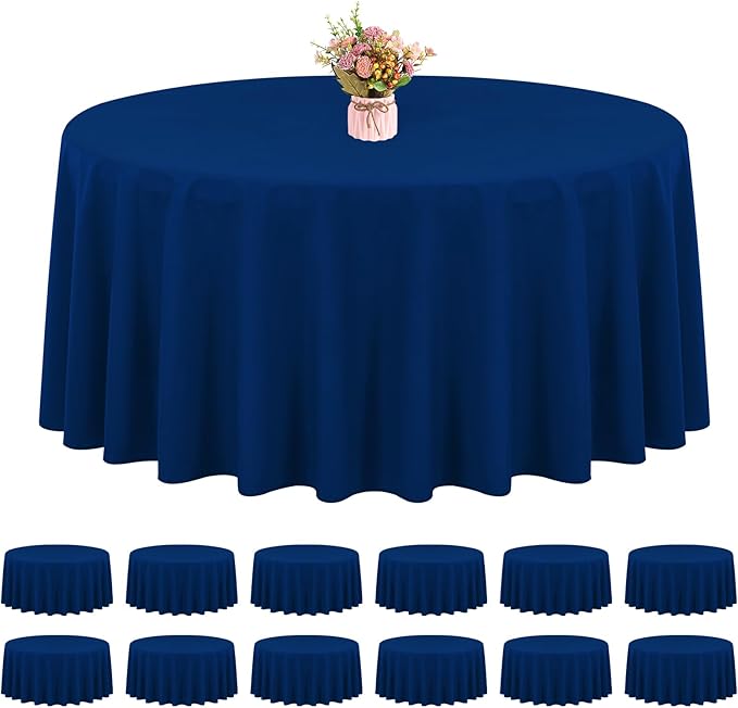 12 Packs 90 Inch Navy Blue Round Polyester Tablecloths | Table Cover for Round Tables, Stain and Wrinkle Resistant Washable Table Cloth, Perfect for Wedding Banquet Parties by REWOMC
