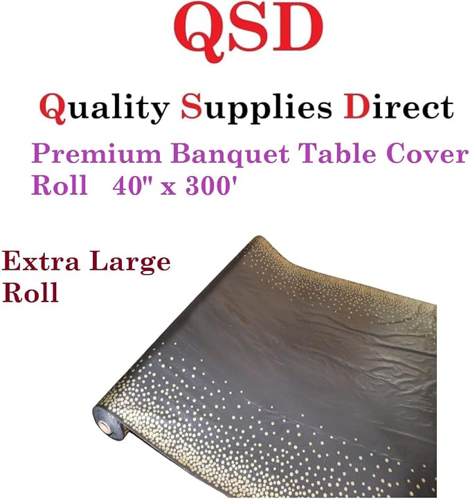 QSD Black with Gold Dots Banquet Tablecloth Roll-300 Feet Long (26 Colors) - NO Folds or Creases (Super Fast Set UP) - Quality Supplies Direct - Image 4