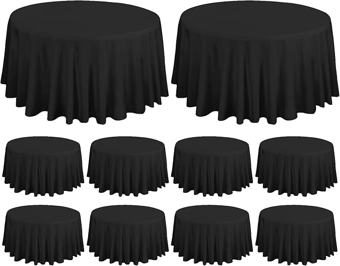 fani 10 Packs Black Round Tablecloth - 120 Inch, Polyester | Table Cloth for Round Tables, Washable Fabric, TableCovers for Wedding, Party, Banquet, Dining Tables, Camping by fani