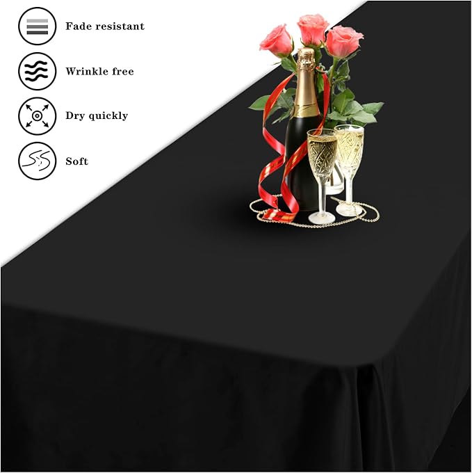 6 Pack Tablecloth 90 x 156 inch Polyester Table Cloth for 8 Foot Rectangle Tables,Stain and Wrinkle Resistant Washable Fabric Table Covers Polyester Black Table Clothes for Wedding,Party,Banquet - Image 6