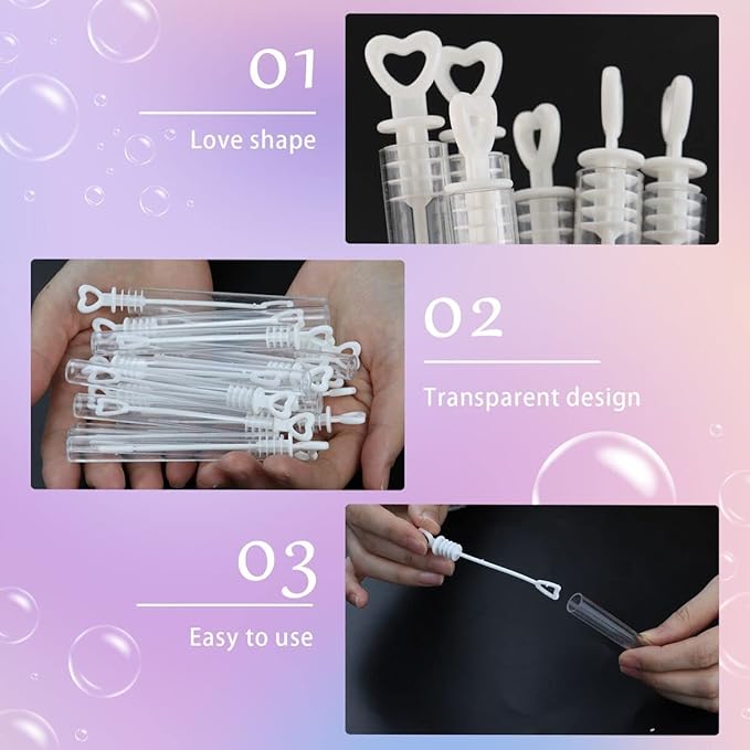 50 PCS Bubble Wand, White Heart Bubble Stick Tube Without Bubble Liquid, Wedding Bubbles Toy, Party Favors for Anniversaries, Valentine's Day, Festival Gift(No Bubble Liquid)