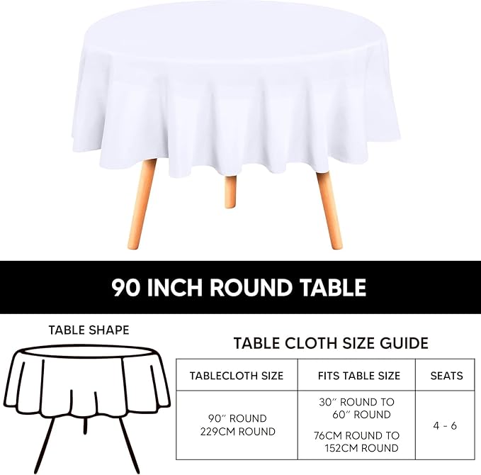 White Round Tablecloth 90 Inch Polyester Table Cover, 1 Pack | High-Opacity Soft Polyester, Wrinkle Free, Spillproof Circle Table Cover for Wedding, Banquet, Buffet, Party, Event - Image 4