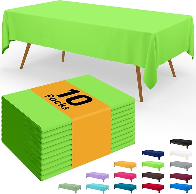 Smiry Disposable Table Cloth - 10 Pack, 54 x 108 Inch Waterproof Rectangle Tablecloths for Parties, Decorative Plastic Table Cover, Leakproof & Sturdy, Lime Green by Smiry