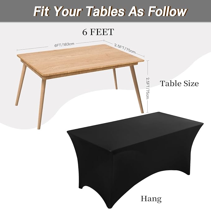 Fixwal 6 Pack 6FT Black Tablecloth Rectangle Spandex Fitted Table Cover - Image 3