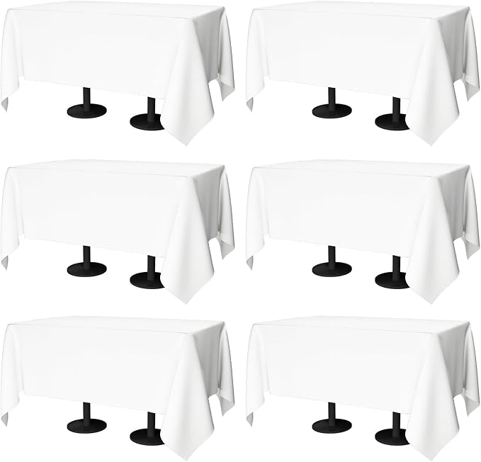 60x84 Table Cloth - 6 Pack Rectangular Black Washable Stain and Wrinkle Resistant Polyester Table Cover for Dining Tables, Various Parties and Camping (White) by winwingo