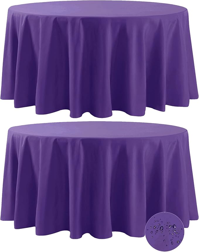 Fokitut 2 Pack Waterproof Round Tablecloth, 120 Inch, Stain Resistant and Wrinkle Polyester Table Cloth, Fabric Table Cover for Kitchen Dining, Wedding, Party, Holiday Dinner-Purple by BalsaCircle