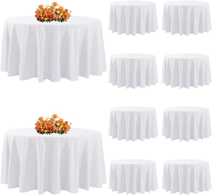 10Pack White Round Tablecloth 90 Inch, Polyester Fabric Round Table Cover, Stain & Wrinkle Resistant Washable Table Cloth for Wedding, Party, Banquet, Dining Decor by Yemosa