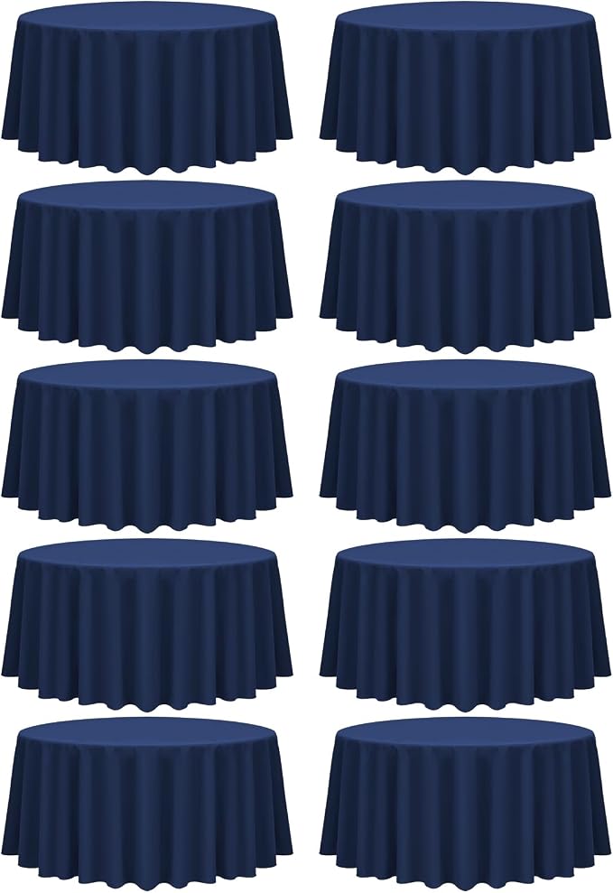fani 10 Packs Navy Blue Round Tablecloth - 90 Inch, Polyester | Table Cloth for Round Tables, Washable Fabric, TableCovers for Wedding, Party, Banquet, Dining Tables, Camping by fani