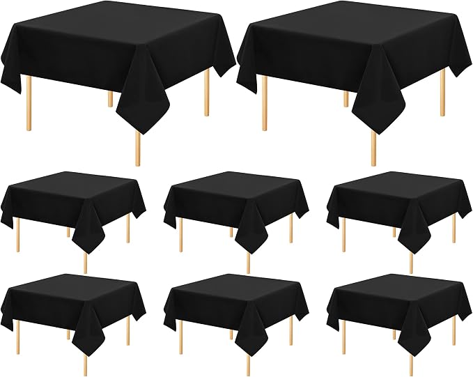 fani 8 Pack Black Square Tablecloth 52 x 52 Inch, Polyester Fabric | Table Cloth for Square Tables, Stain Wrinkle Resistant Washable, TableCovers for Wedding Party Banquet Dining Tables by fani