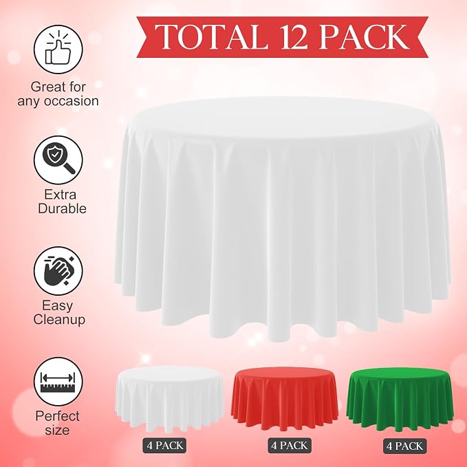 12 Pack Christmas Round Disposable Tablecloth, Red White Green Circle Plastic Tablecloth Bulk, Italy Theme Table Covers for Christmas Family Gathering Dining Banquet Italian Party Decoration,84inch - Image 3