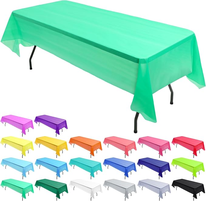 Preboun 40 Pcs Disposable Plastic Tablecloth Bulk 54x108 Inch 20 Colors | Bulk Pack for Parties, Rectangle Plastic Table Covers, Colorful Disposable for Birthday Wedding Graduation Theme Decor by Preboun