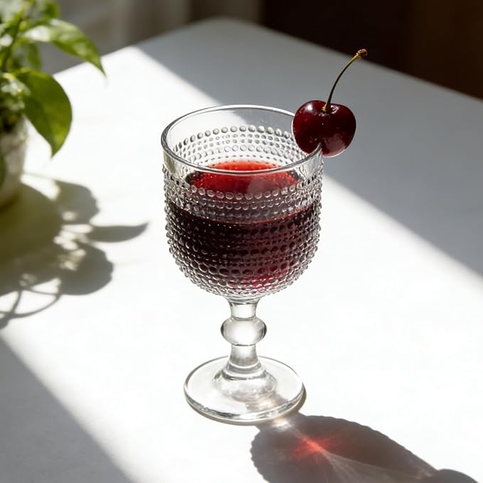 Clear Wine Glasses Set of 4, 12oz Vintage Goblet Glasses, Embossed Glass Cups Hobnail Glassware for Weddings, Dinners, and Holiday Gifting