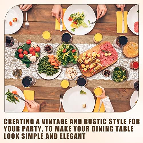 Tatuo 12 Pieces Burlap Table Runners with Lace 12 x 108 Inch Long Rustic Jute Natural Hessian Burlap Table Runner for Farmhouse Style Country Vintage Wedding Party Dinner Decoration - Image 6
