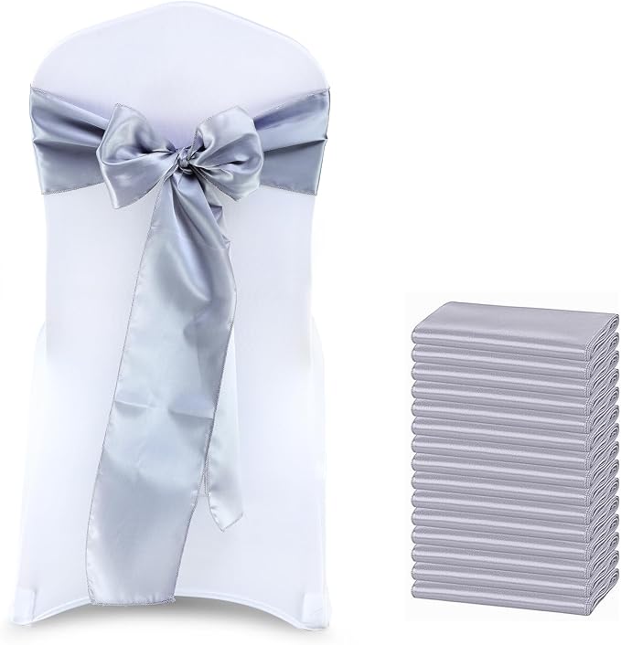 VDS Satin Chair Sashes Chair Cover Back Tie Sateen Bows Ribbon for Wedding Birthday Graduation Engagement Ceremony Event Party Banquet Venue Hotel All Dining Chair Décor (150PC)(Light Silver Grey) by VDS