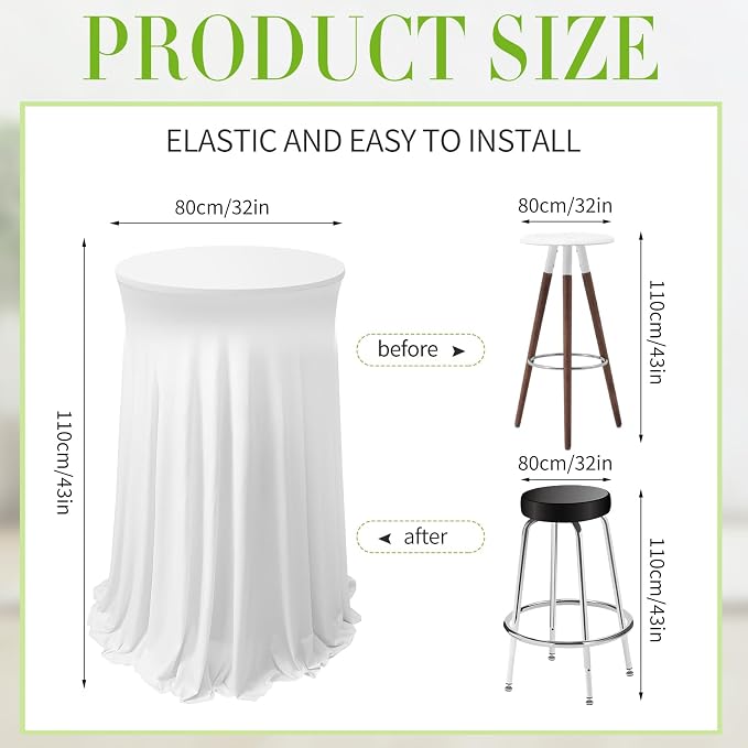 Tegeme 3 Packs Spandex Cocktail Table Cover Fitted with Skirt, White | 32x43 Inch High Top Tables, Stretch Tablecloth for Weddings Parties Banquets, Fitted Covers Wrinkle Resistant Elegant Design - Image 2