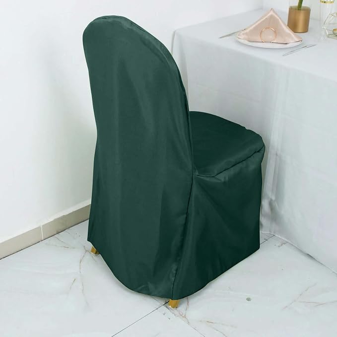 Efavormart 50PCS | Round Top Hunter Emerald Green Polyester Banquet Chair Covers Linen Dinning Chair slipcover for Wedding Party Event Catering - Image 3