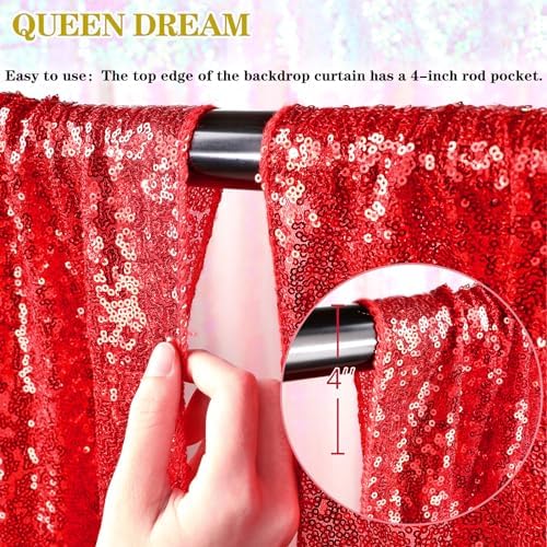 Red Curtains Birthday Sequin Backdrop, 3 Pack 2ft x 8ft Party Background - Image 3