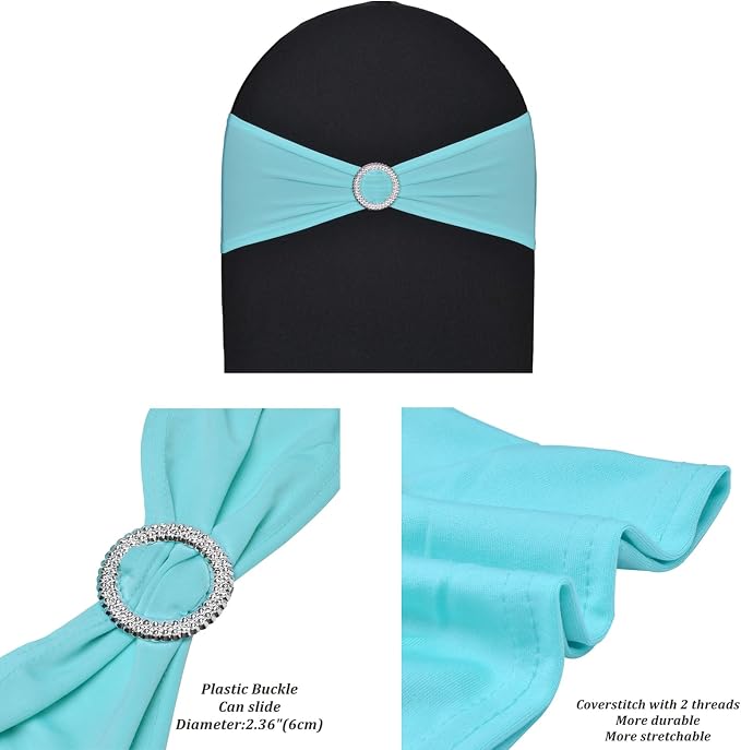 50pcs Aqua Blue Stretch Spandex Chair Sashes, Durable Elastic Chair Bands, Ribbon with Buckle for Wedding Baby Shower Hotel Event Party Graduation Birthday Decoration - Image 2