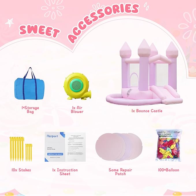 FBSPORT White Bounce House, Inflatable Bouncer with Air Blower,Indoor & Outdoor Bouncy Castle with Big Ball Pit for Wedding Party Kids Birthday Party, Easy to Install