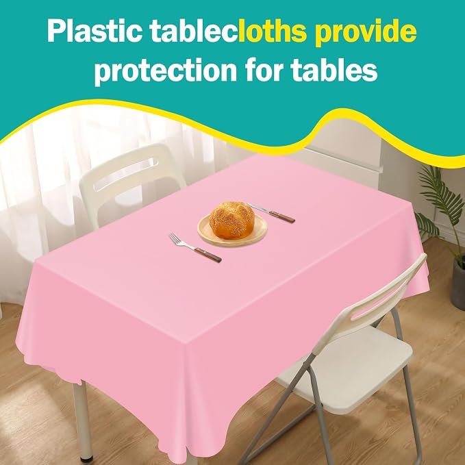 54 Inch x 300 Feet Pink Plastic Tablecloth Roll Disposable Table Cloth with Cutter Box Plastic Table Cover for Party - Image 4