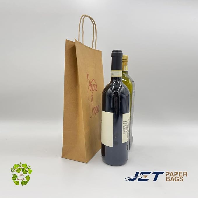 Jet Paper Bags - 50 Pack 6.5x3.5x12 Inch Medium Plain Brown Kraft Paper Bags with Handles Bulk, Gift Wrap Bags for Favors Grocery Retail Party Birthday Shopping Business Goody Craft Merchandise Take Out Sacks - Image 2