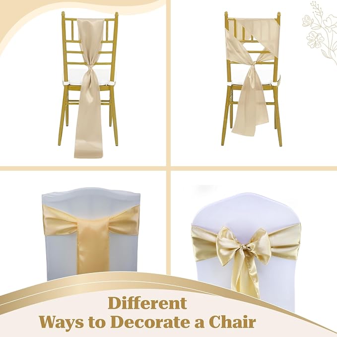 VDS Satin Chair Sashes Chair Cover Back Tie Sateen Bows Ribbon for Wedding Birthday Graduation Engagement Ceremony Event Party Banquet Venue Hotel All Dining Chair Decoration (25PC) (Champagne) - Image 4