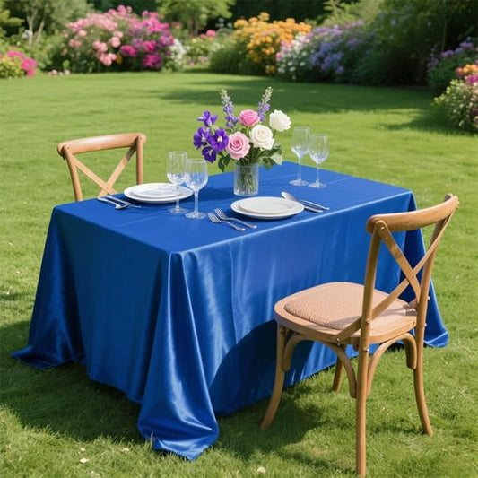 1 Pack Satin Tablecloth 58x102 Inches Rectangle - Soft Wrinkle Resistant Fabric for Wedding, Banquet, Party Decoration - Easy Care Machine Washable, Royal Blue