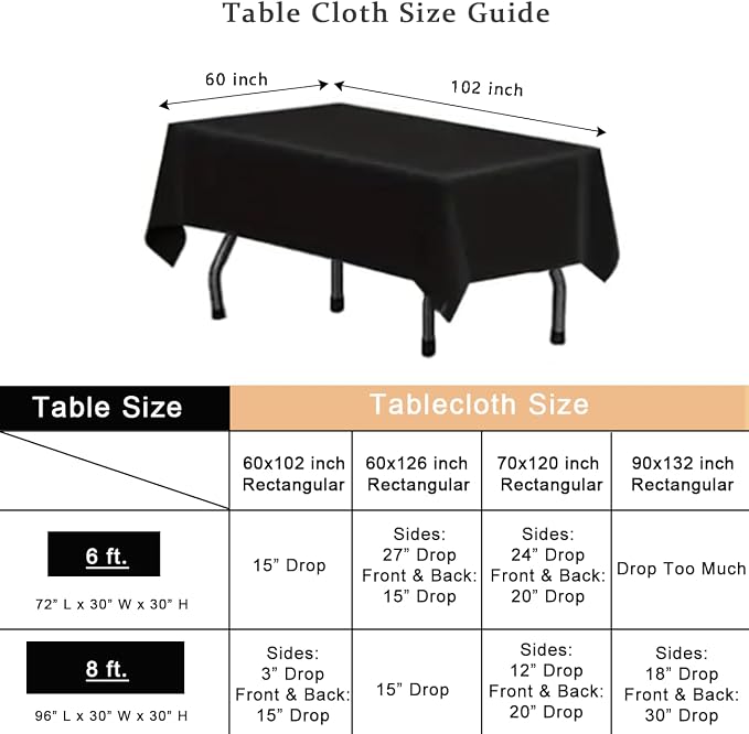 6 Pack Black Table Cloth for Rectangle Tables,60x102 inch-Washable and Reusable Table Cloths for 6-8 Ft Rectangle Table,Polyester Fabric Table Cover for Party,Wedding,Buffet - Image 3