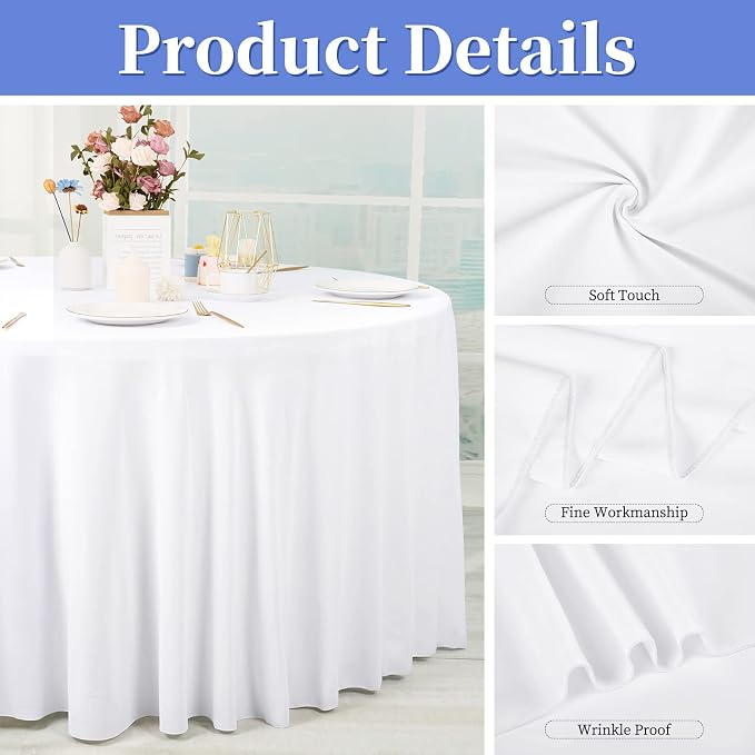 12 Pack White Round Tablecloths, 120 Inch Polyester Table Cloth - Image 4