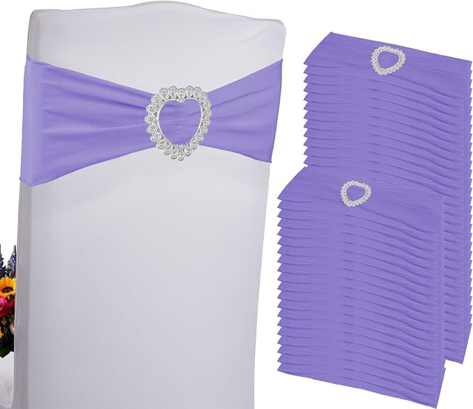 100PCS Spandex Chair Sashes Bows Universal Stretch Elastic Chair Cover Band Ties with Buckle Slider for Wedding Banquet Birthday Party Reception Event Decoration(Lavender) by Zrlljp