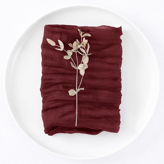 DeZerlor Burgundy Washable Cheesecloth Napkins Set of 12 for Wedding Party | Reusable Cloth Napkins Bulk, for Bridal Baby Shower Dinner Cocktail Birthday Home, 21x21 Inches - Image 4