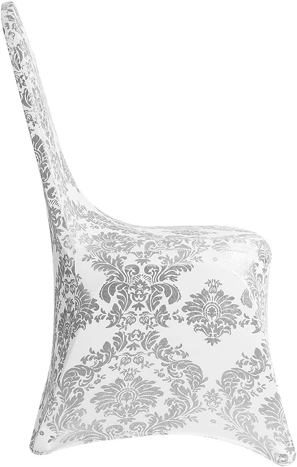 Silver Chair Covers Foil Floral Print, Stretch Fit, 20 Pack | Spandex, Washable, Anti-wrinkle, Armless 4-Leg Chair, Folding Chair Cover, Dining Chair Slipcover for Party Wedding Banquet - Image 5