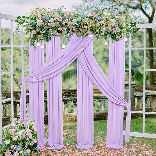 Light Purple Arch Drapes Chiffon Wedding Backdrop Fabric 6 Panels 6 Yards for Baby Shower Birthday Party Decorations by MokoHouse