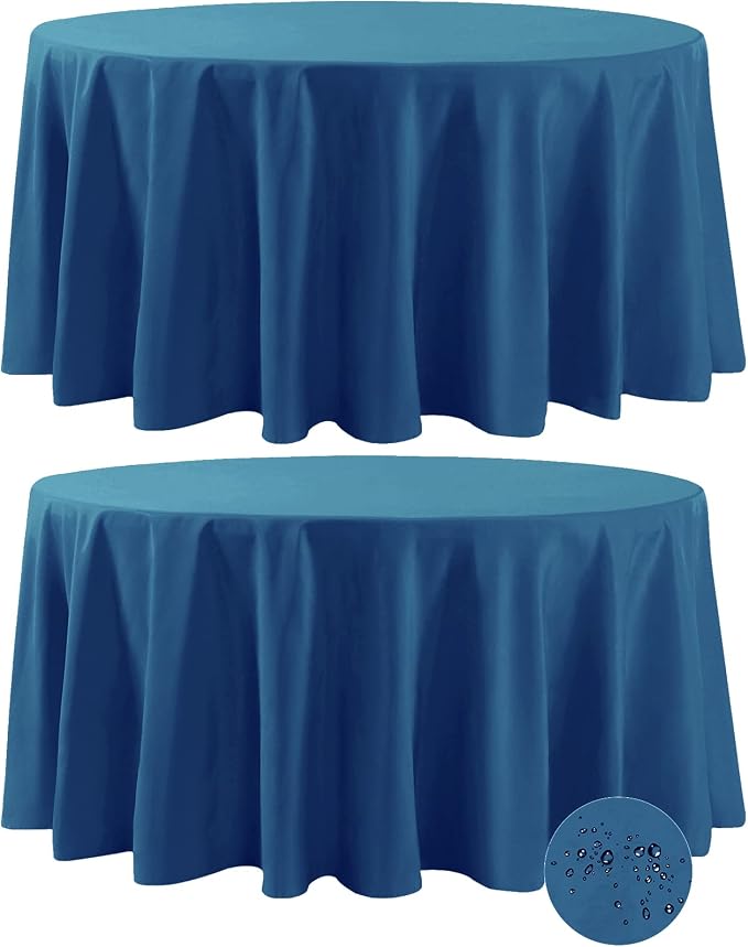 Fokitut 2 Pack Waterproof Round Tablecloth, 120 Inch, Stain Resistant and Wrinkle Polyester Table Cloth, Fabric Table Cover for Kitchen Dining, Wedding, Party, Holiday Dinner-Mediterranean Blue by BalsaCircle
