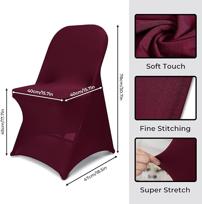 Babenest Stretch Spandex Folding Chair Covers for Wedding, 30PCS Burgundy | Upgraded Universal Washable, Fitted Chair Slipcovers Protector for Holidays, Banquet, Party, Easter Celebration - Image 5