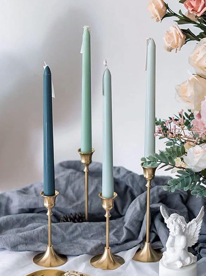 Christmas Green Taper Candles 10'' Non-Toxic Green Shades Ombre Colored Candle Sticks Set of 4 | Natural Soy Candlesticks Colorful Decor Centerpiece Amber Sandalwood Scented