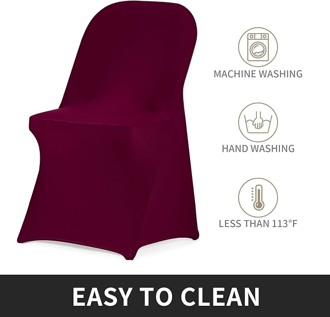 Peomeise Stretch Spandex Folding Chair Cover for Wedding Party Dining Banquet Event (Burgundy,25pcs) - Image 4