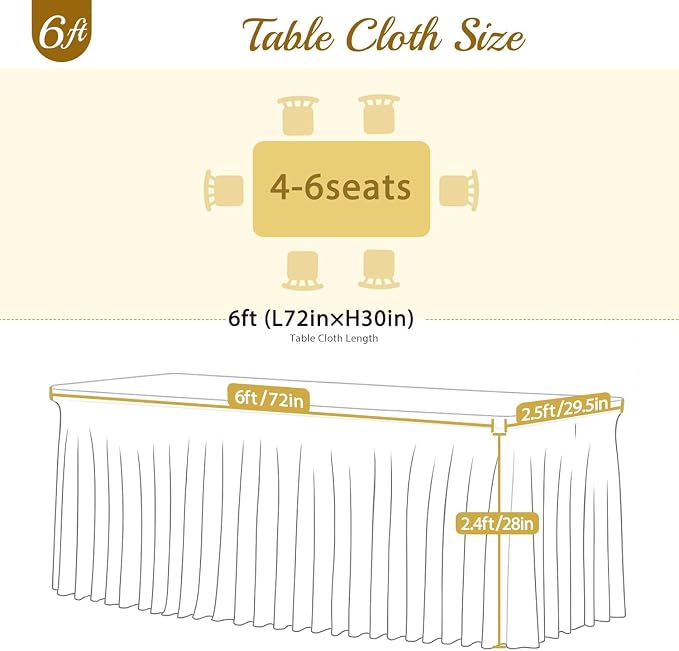 Besutolife 8 Pack White Spandex Tablecloth for 6ft Rectangle Tables Fitted Table Cloth Stretch Table Covers Skirt 6ft Rectangular Tablecloths for Banquet Parties Wedding Decorations - Image 7