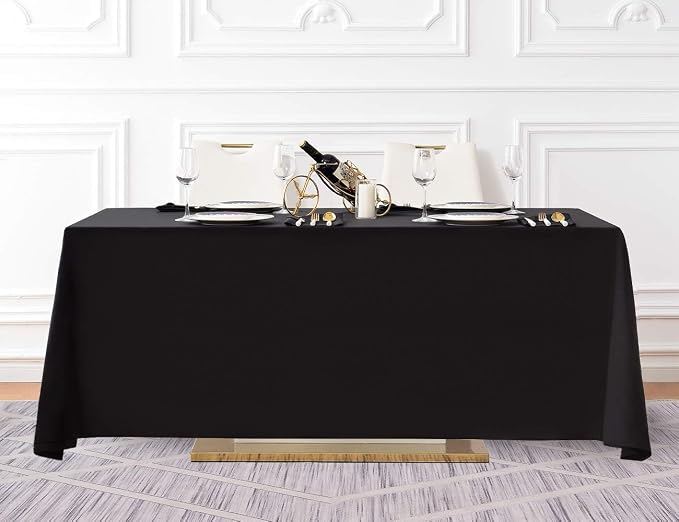 Surmente 5 Pack 90x156 Inch Black Tablecloth for 8 Foot Rectangle Tables | Dining Table Cover Protector, Wrinkle Free, Washable Polyester Fabric, 8ft Table Cloth for Wedding, Banquet, Restaurant - Image 2