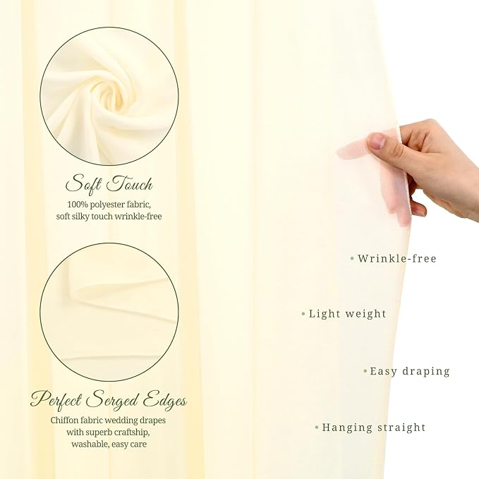 Showgeous Wedding Arch Draping Fabric Beige Chiffon Fabric Drapes - Image 4