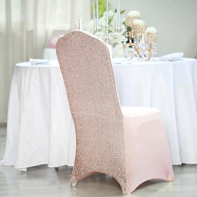 Tableclothsfactory Blush Spandex Stretch Banquet Chair Cover with Metallic Glitte Dinning Event Slipcover for Wedding Party Banquet by TABLECLOTHSFACTORY
