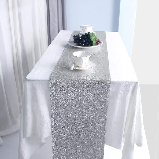 Silver Sequin Table Runner 6 Pack, 12x108 Inch Glitter Table Runner - Image 4