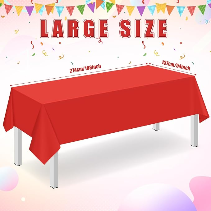 16 Pack Red Plastic Tablecloth for Rectangle Tables, Premium Decorative Red Disposable Table Cloths for Parties, Rectangle Party Table Cover for Birthday, Wedding, Christmas, Anniversary, 54 x 108Inch - Image 2