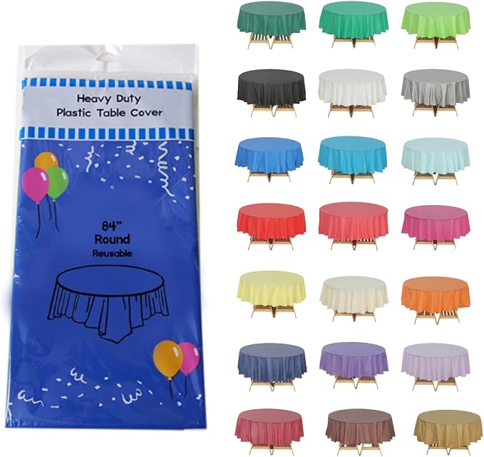 Evershine Case of 72 Pack Bulk Heavy Duty Royal Blue Round 84" Plastic Table Covers Tablecloth (Reusable) (Round 84", Royal Blue) by Evershine