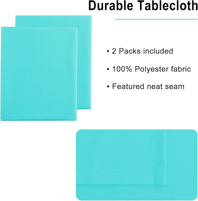 Hiasan 2 Pieces Solid Rectangle Tablecloth, Aqua, 54 x 80 Inch | Waterproof, Spillproof, Washable Polyester Fabric Table Cloth for Kitchen/Dining Room/Birthday/Party/Outdoor Picnic - Image 4