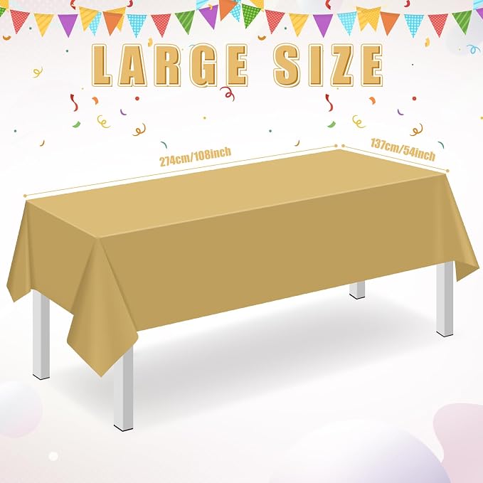 16 Pack Gold Plastic Tablecloth for Rectangle Tables, Premium Decorative Gold Disposable Table Cloths for Parties, Bulk Rectangle Party Table Cover for Birthday, Wedding, Anniversary, 54 x 108 Inch - Image 2