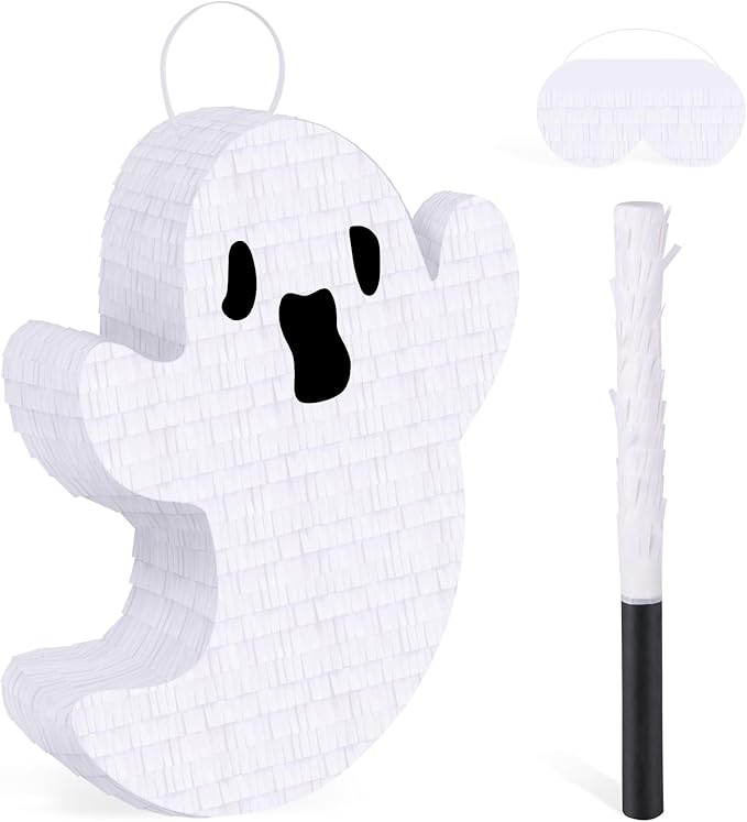 Ghost Pinata Halloween Pinata with Stick and Blindfold Holidays Decorations for Halloween Party Supplies Kids Birthday Game Parties Ghost Themed Decor